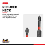 Teng Tools GRP3000205 1/4 Hex PH2G Phillips #2 Impact Bit 30 mm, PH2G type with reduced neck designed for use with drywall