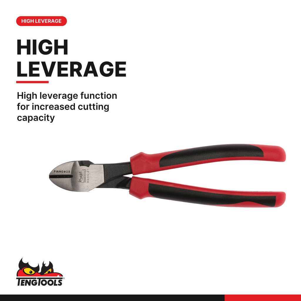 Teng Tools heavy duty side cutting plier with TPR grip, 165 and 200 mm, high leverage function for increased cutting capacity