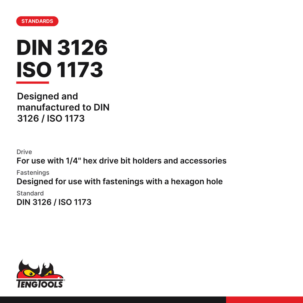 Teng Tools HEX5000803 1/4 Hex Shank Screwdriver Bits 50 mm (Approx 2.0, designed and manufactured to DIN 3126 / ISO 1173