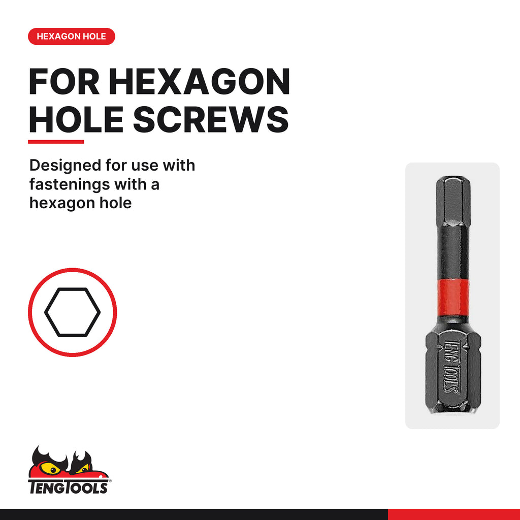 Teng Tools HEXP3000305 1/4 Hex Impact Bit 30 mm, designed for use with fastenings with a hexagon hole