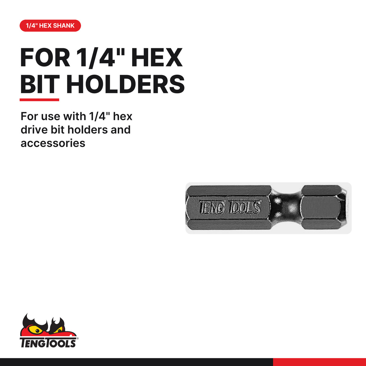 Teng Tools HEXP5000401 1/4 Inch Hex Shank Impact Hex Bit, for use with 1/4" hex drive bit holders and accessories