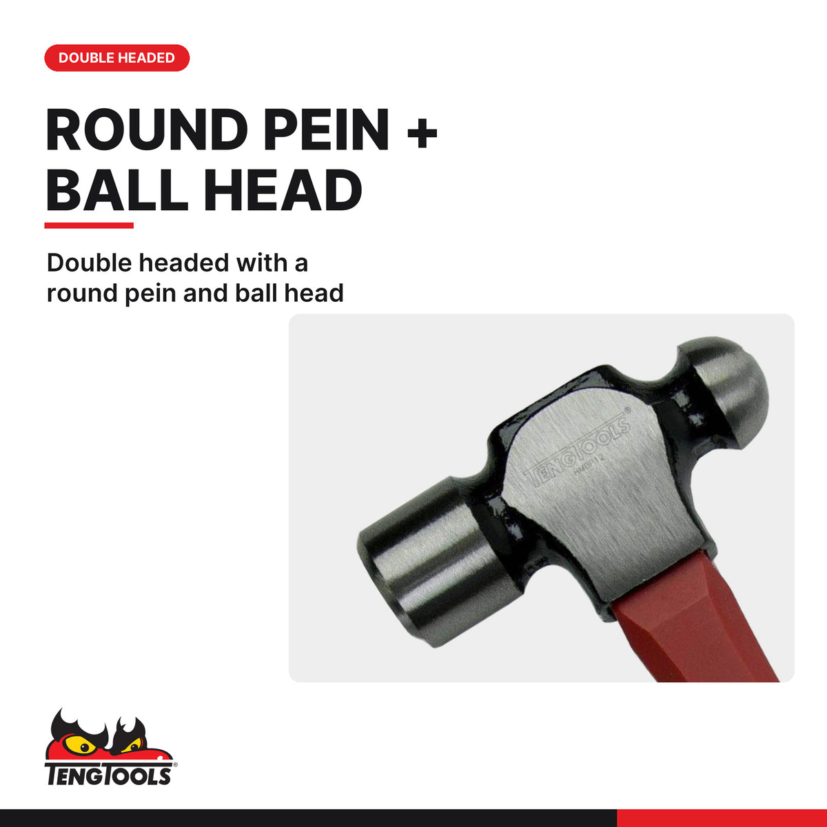 Teng Tools HMBP12 12 oz Ball Peen Hammer, double headed with a round pein and ball head
