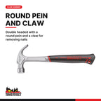 Teng Tools HMCHM16 16 oz Forged Steel Claw Hammer, double headed with a round pein and a claw for removing nails
