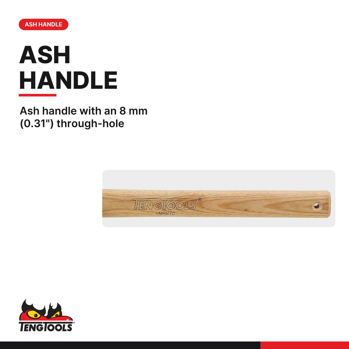 Teng Tools HMRM70 Rubber Mallet Black 70 mm, ash handle with an 8 mm (0.31") through-hole