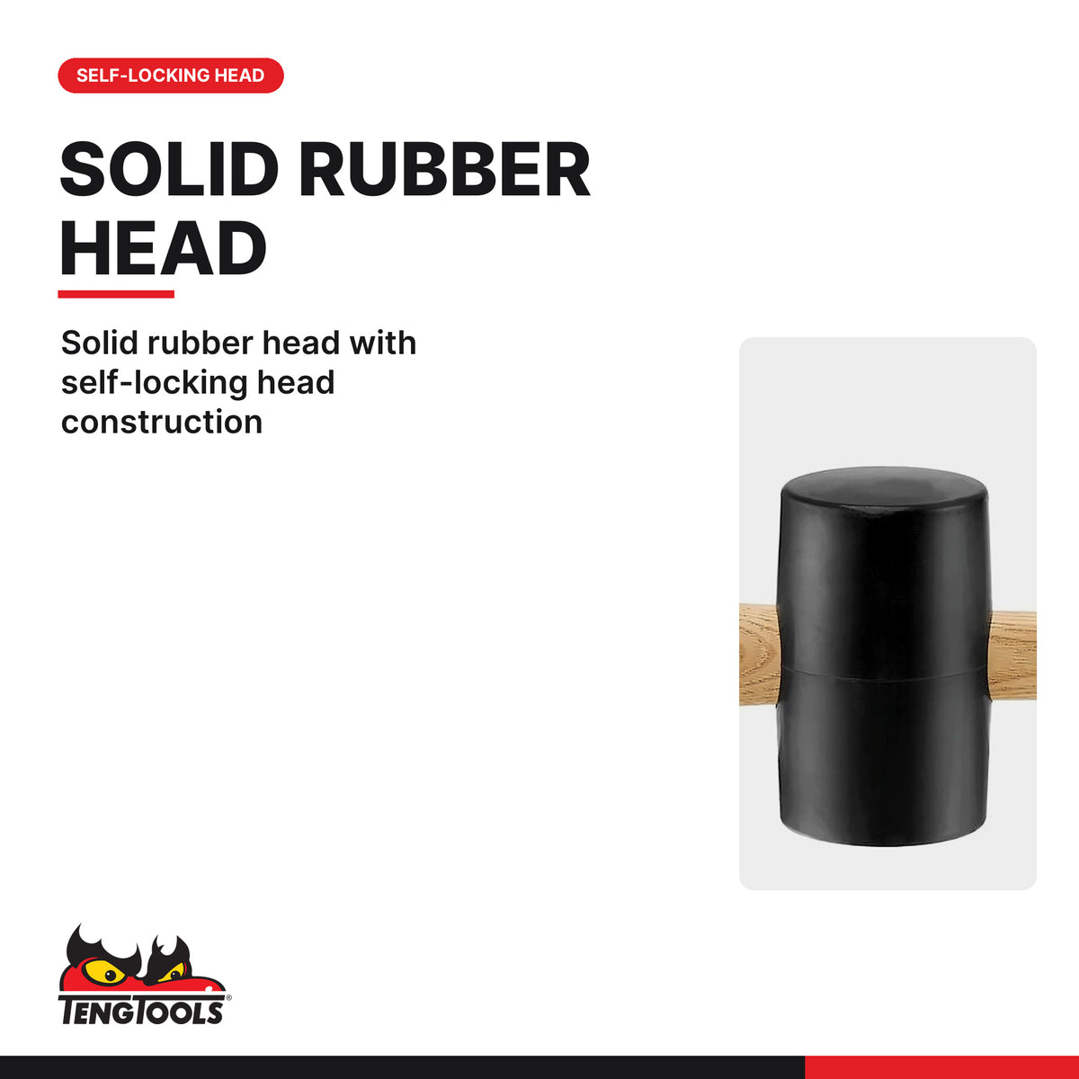 Teng Tools HMRM70 Rubber Mallet Black 70 mm, solid rubber head with self-locking head construction