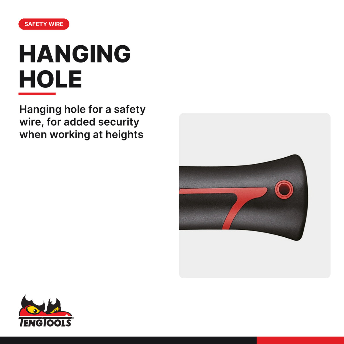 Teng Tools HMS1250 1250g Lump Hammer with Round Face and Fiberglass, hanging hole for a safety wire, for added security when