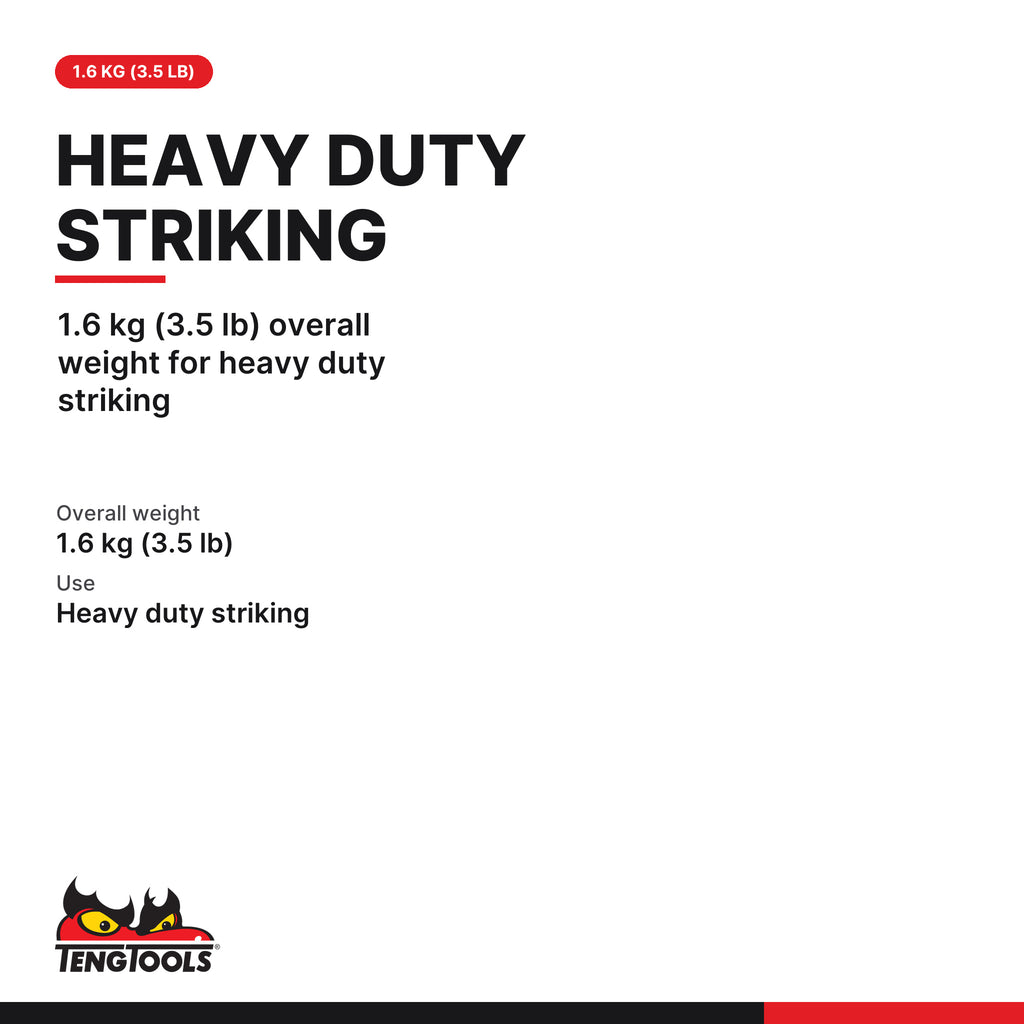 Teng Tools HMS1250 1250g Lump Hammer with Round Face and Fiberglass, 1.6 kg (3.5 lb) overall weight for heavy duty striking