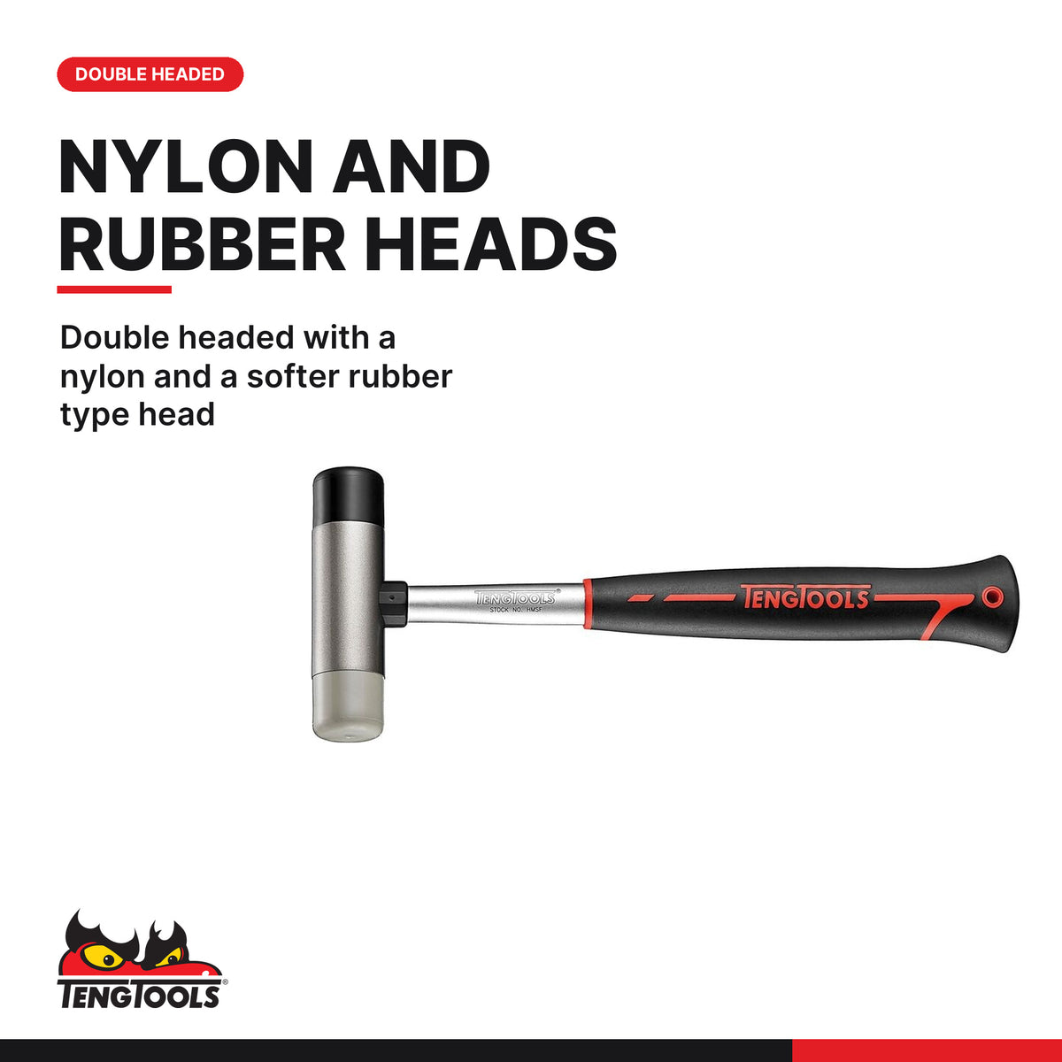 Teng Tools HMSF Soft Face Hammer with Wooden Handle and Replaceable, double headed with a nylon and a softer rubber type head