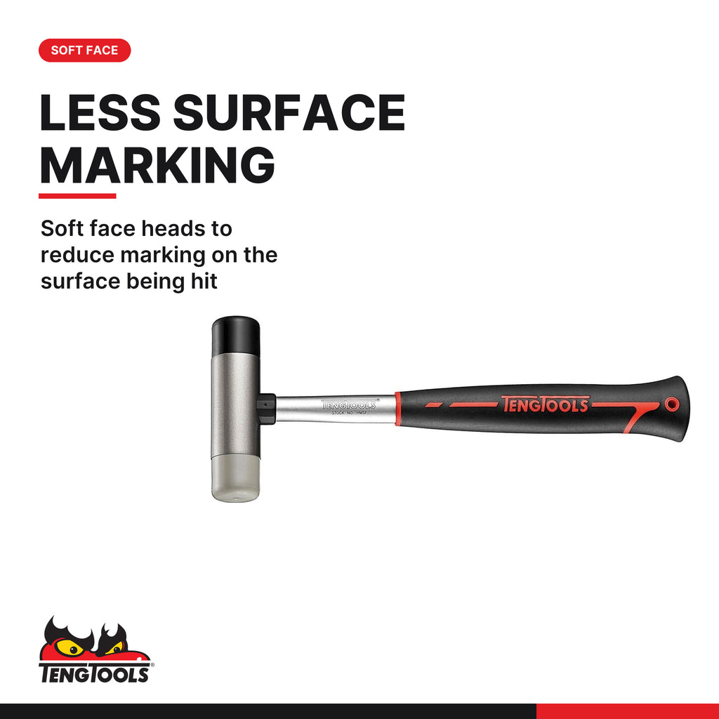 Teng Tools HMSF Soft Face Hammer with Wooden Handle and Replaceable, soft face heads to reduce marking on the surface being