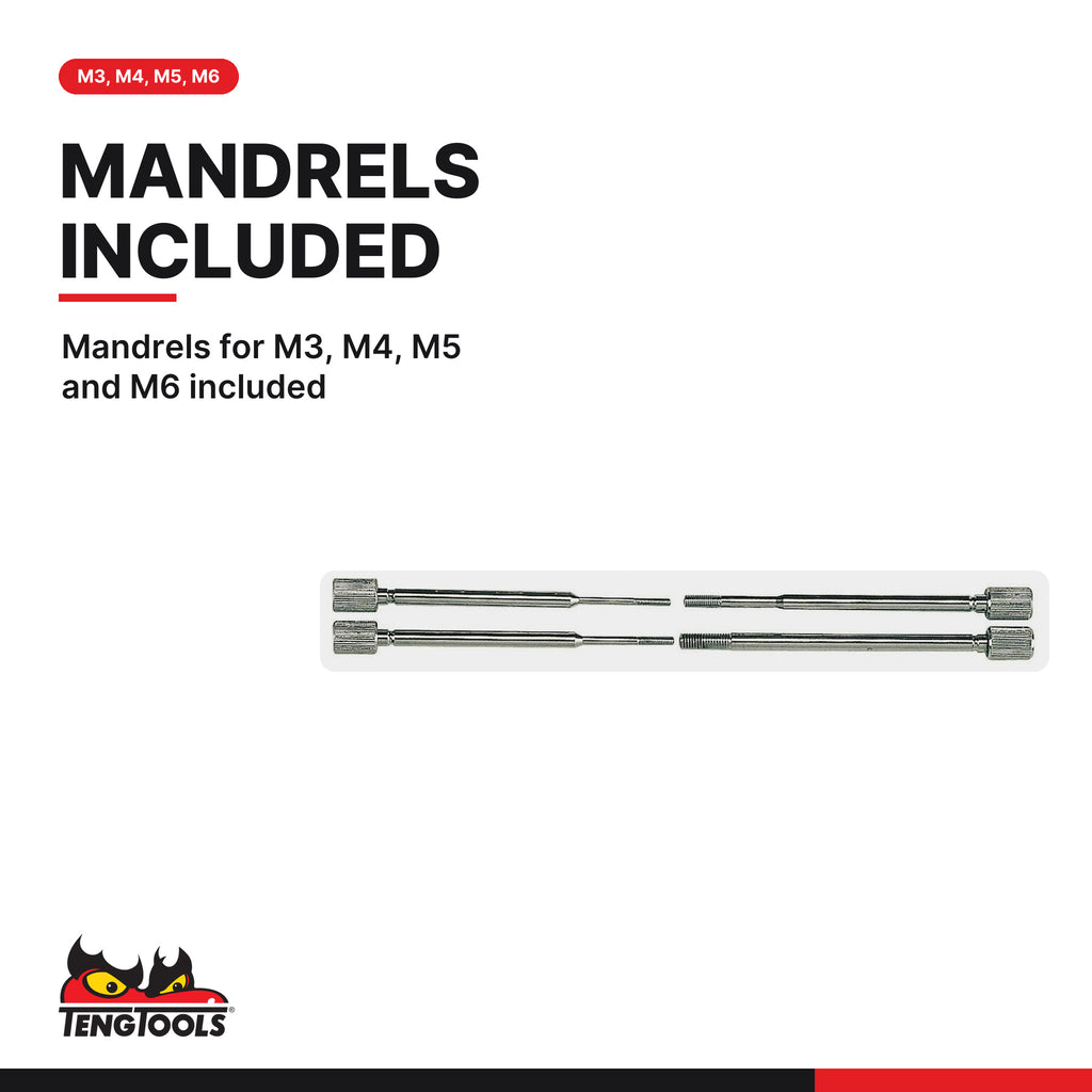 Teng Tools HN02 M3 M4 M5 M6 Aluminium Rivet Nut Installation Gun, mandrels for M3, M4, M5 and M6 included