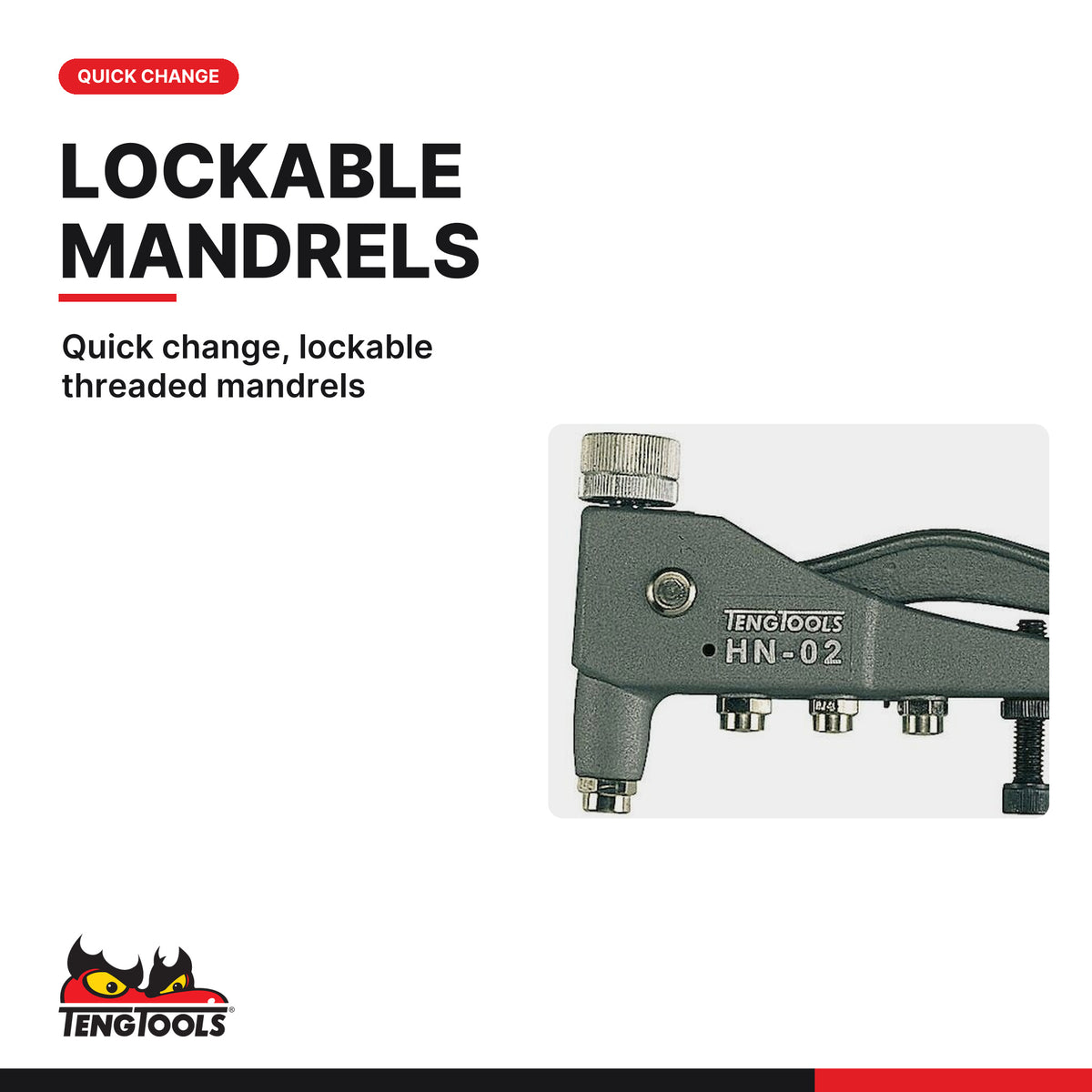 Teng Tools HN02 M3 M4 M5 M6 Aluminium Rivet Nut Installation Gun, quick change, lockable threaded mandrels