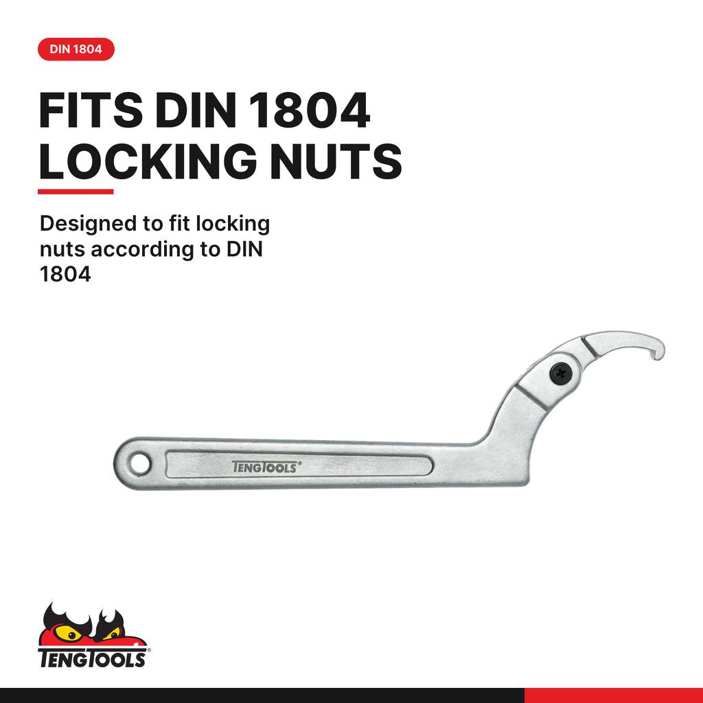 Teng Tools HP101 19-50 Adjustable Hook Wrench, designed to fit locking nuts according to DIN 1804