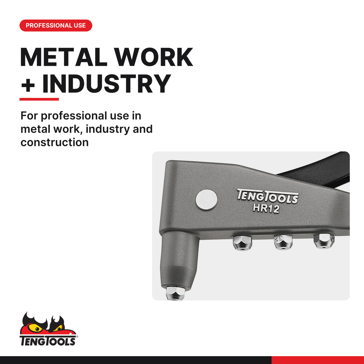 Teng Tools HR12 Hand Riveter for 2.4-4.8 mm Blind Rivets, for professional use in metal work, industry and construction