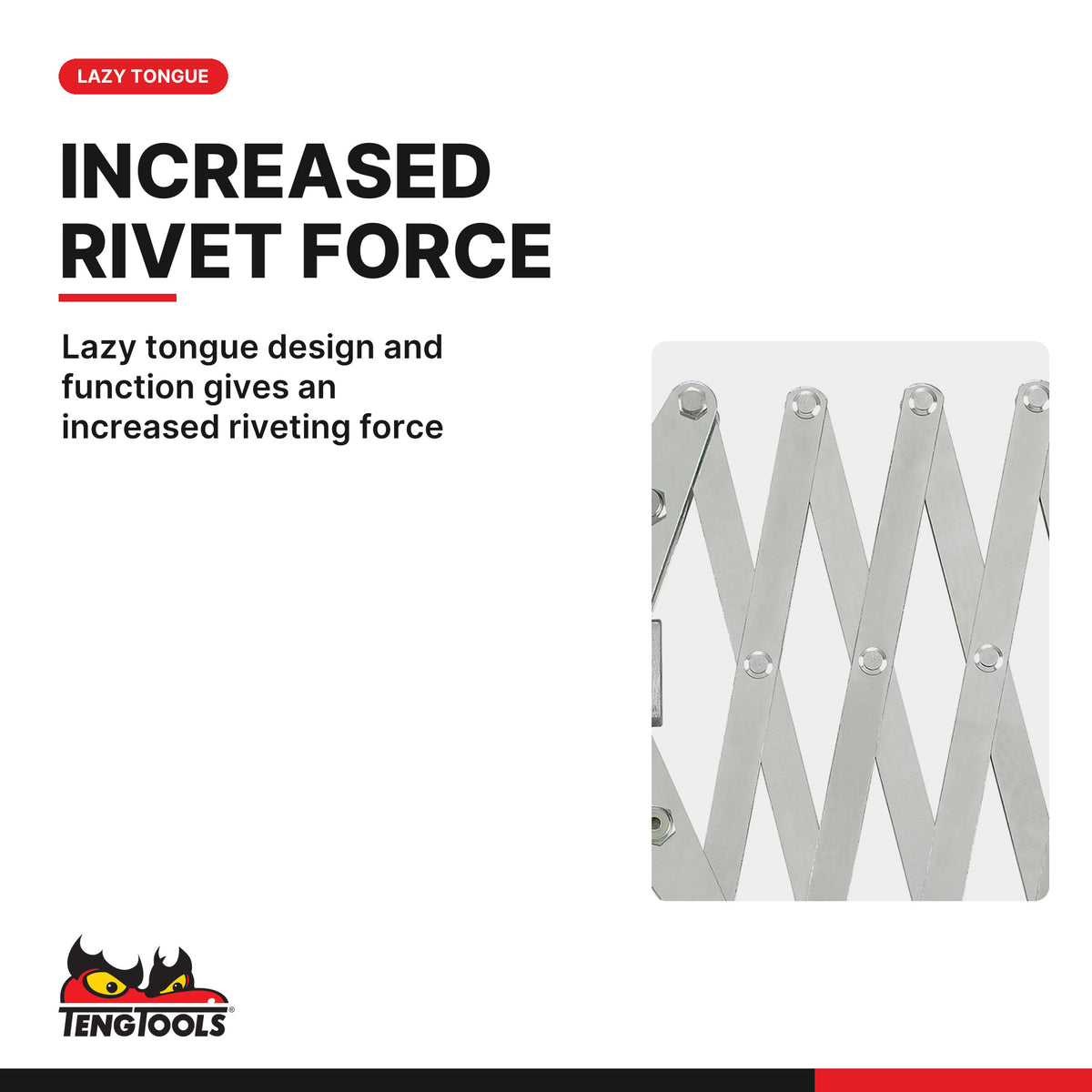 Teng Tools HRLT01 Lazy Tongue Rivet Gun, lazy tongue design and function gives an increased riveting force