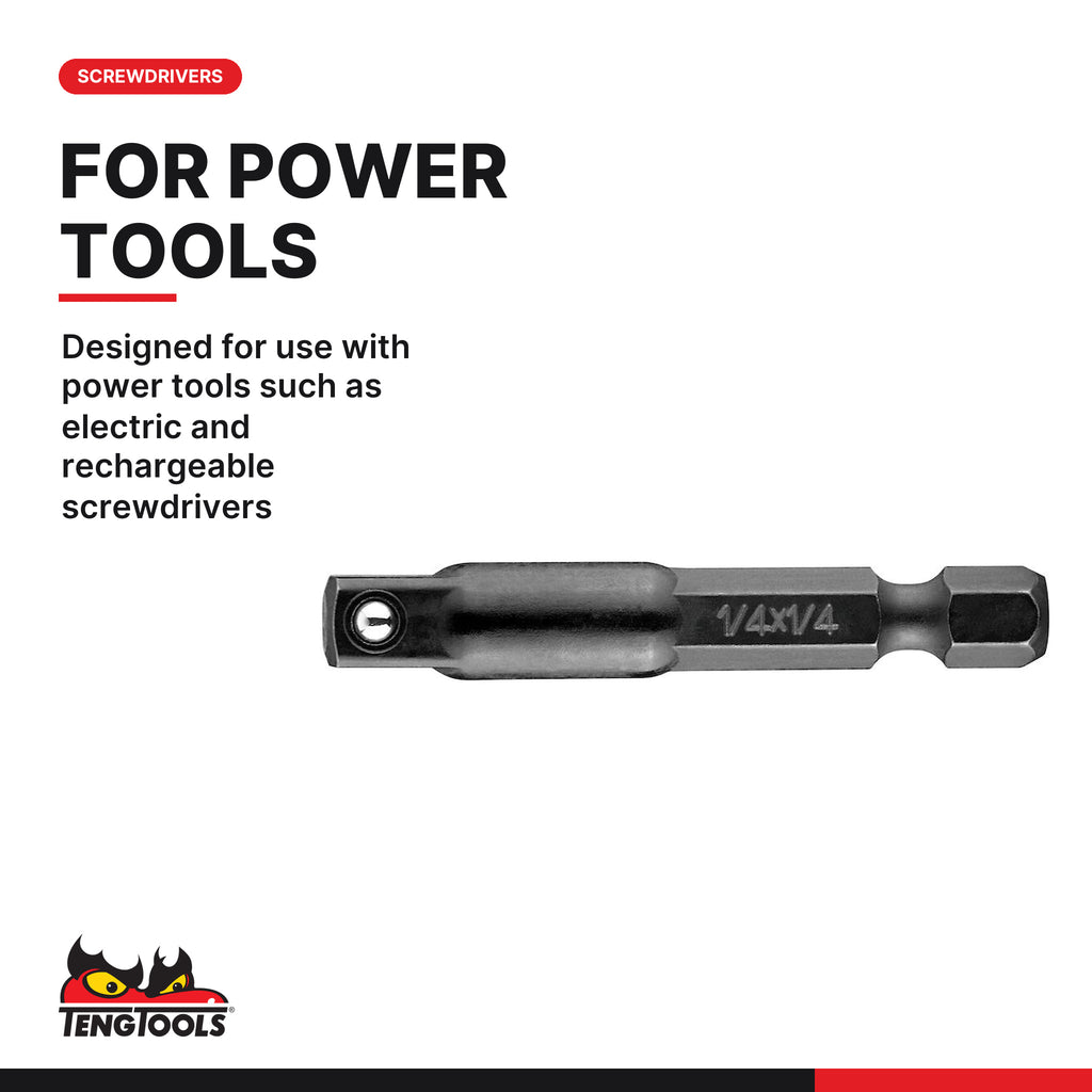 Teng Tools IBA14 1/4" Hex to 1/4" Square Drive Impact Bit Adaptor, designed for use with power tools such as electric and