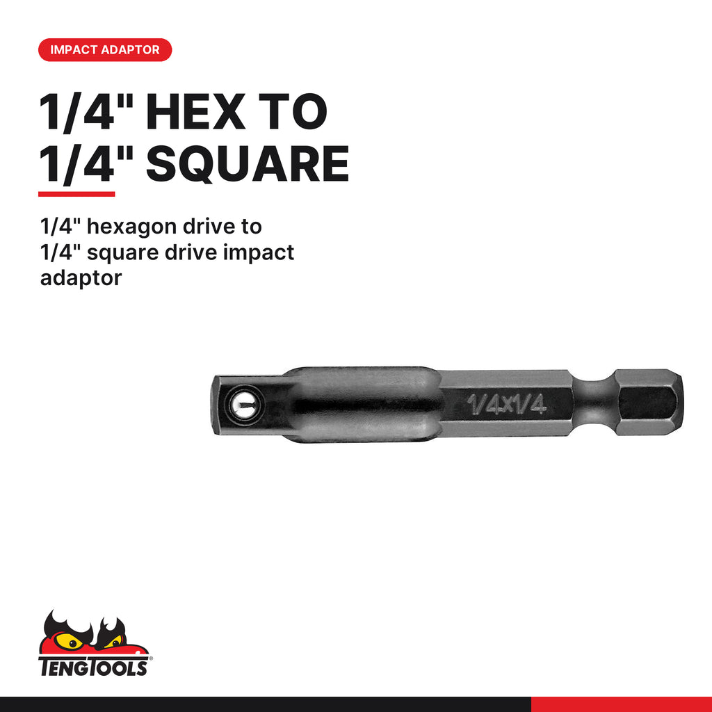 Teng Tools IBA14 1/4" Hex to 1/4" Square Drive Impact Bit Adaptor, 1/4" hexagon drive to 1/4" square drive impact adaptor