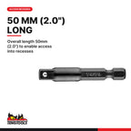 Teng Tools IBA14 1/4" Hex to 1/4" Square Drive Impact Bit Adaptor, overall length 50mm (2.0") to enable access into recesses