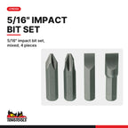 Teng Tools ID506BIT 5/16 Inch Impact Bit Set, 5/16" impact bit set, mixed, 4 pieces