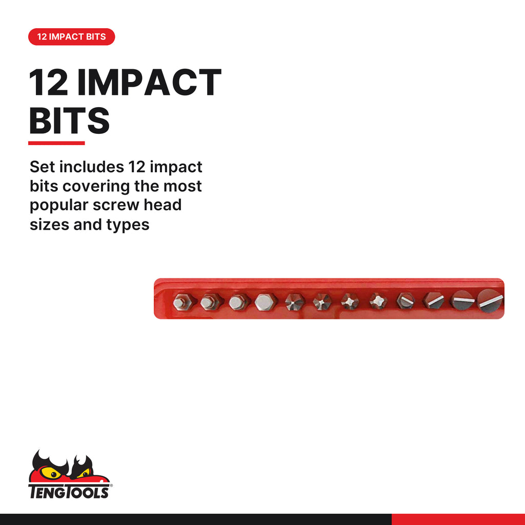 Teng Tools ID515 15 Piece 1/2 Inch Manual Impact Driver Set, set includes 12 impact bits covering the most popular screw