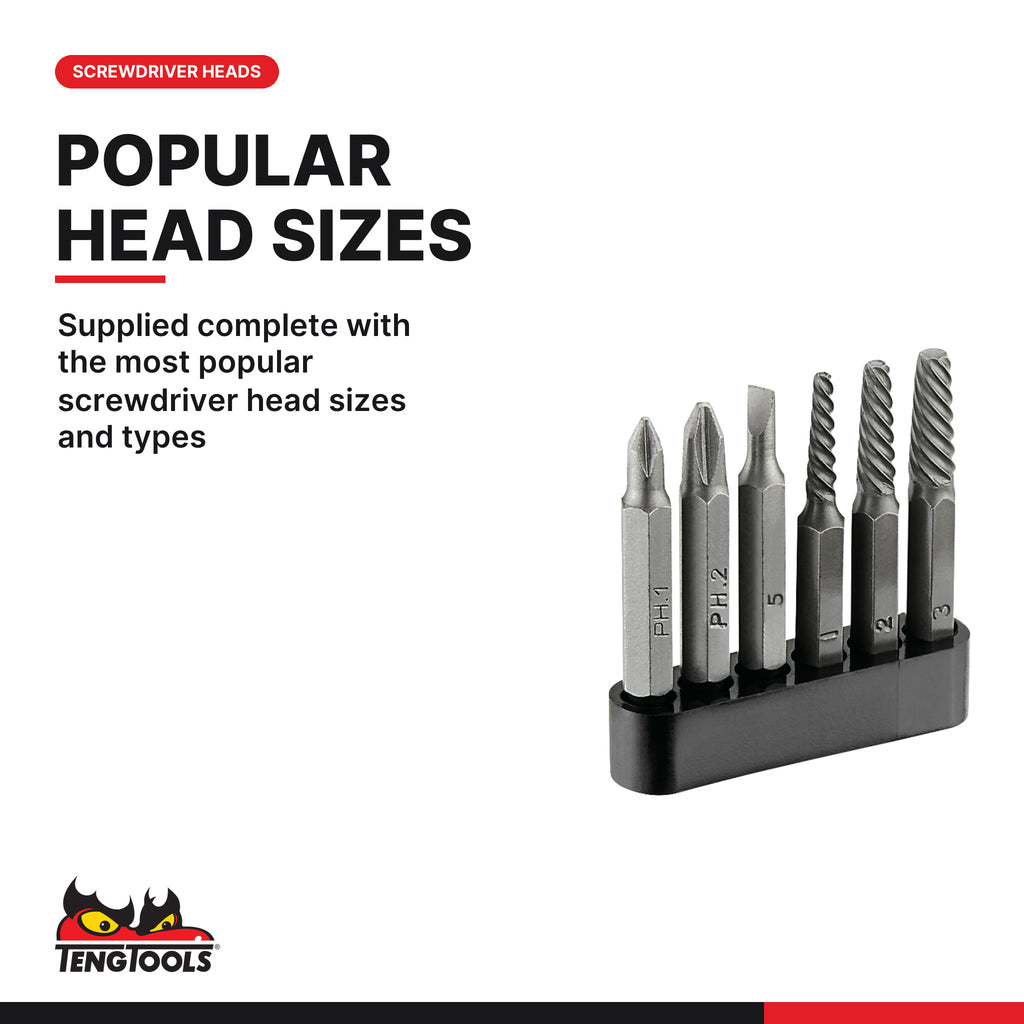 Teng Tools IDSE7 1/4 Inch Manual Impact Driver Set, supplied complete with the most popular screwdriver head sizes and types