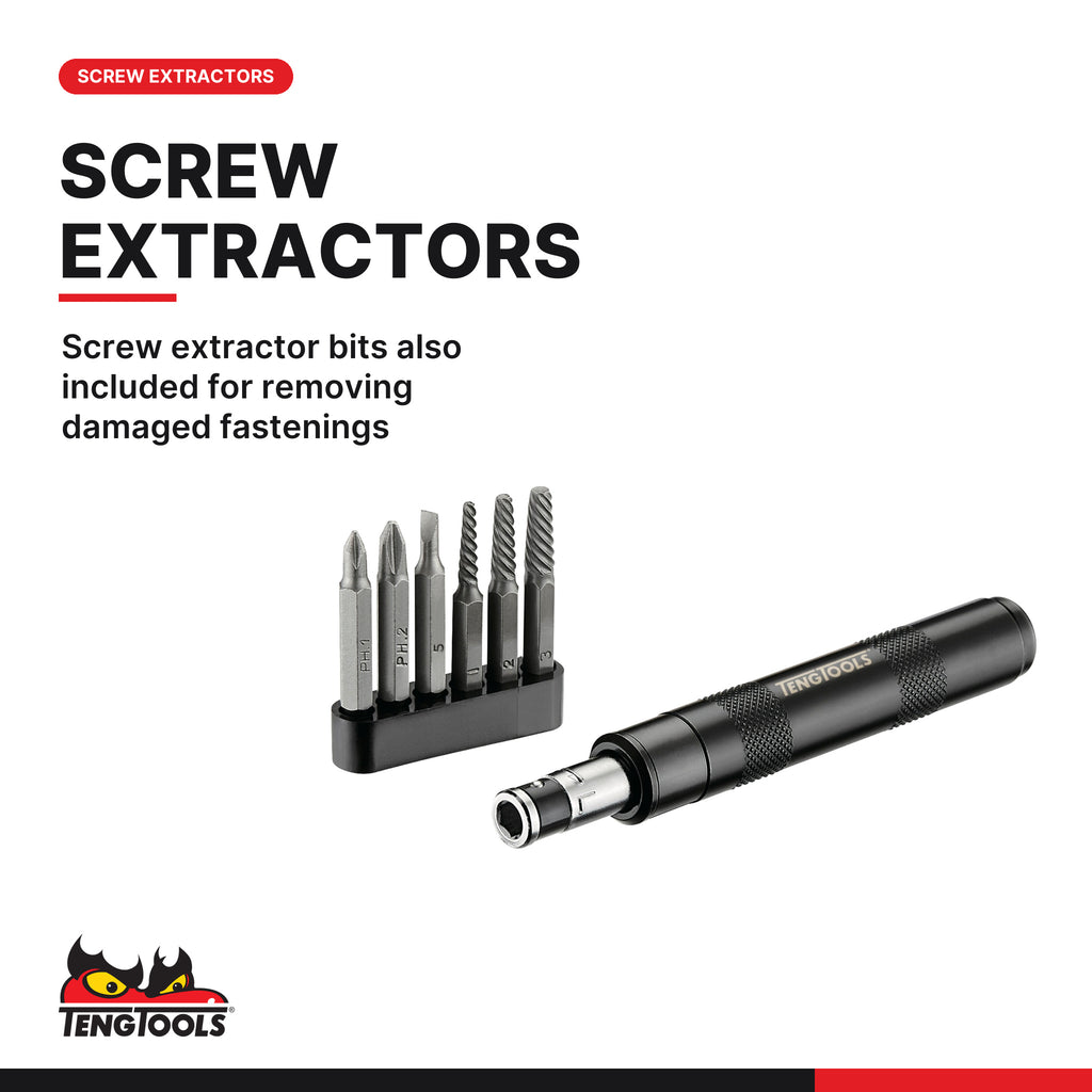 Teng Tools IDSE7 1/4 Inch Manual Impact Driver Set, screw extractor bits also included for removing damaged fastenings