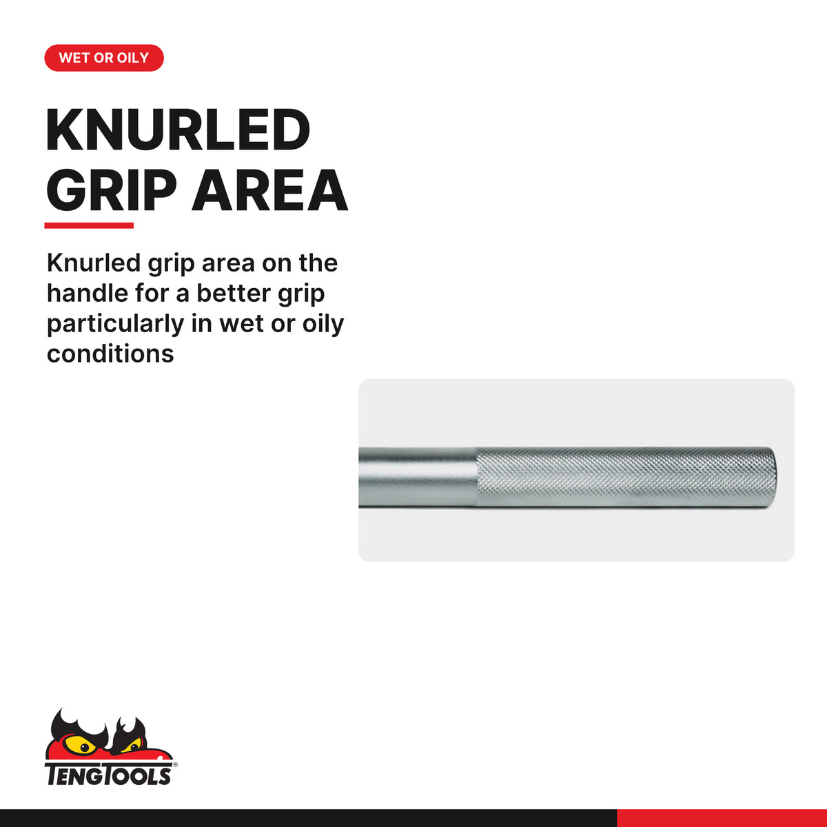 Teng Tools M1100 1 Inch Drive Ratchet Wrench, knurled grip area on the handle for a better grip particularly in wet or oily