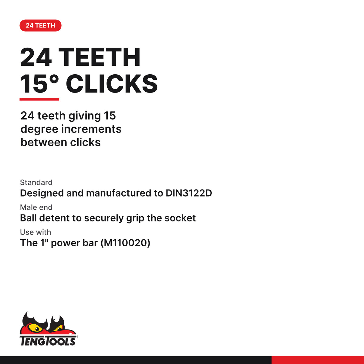 Teng Tools M110010 1 Inch Drive Ratchet Head, 24 teeth giving 15 degree increments between clicks