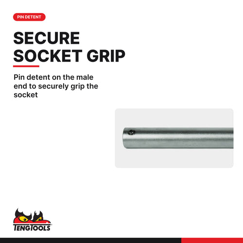 Teng Tools M110020 1 Inch Drive Heavy Duty 22 Inch Power Bar For Use, pin detent on the male end to securely grip the socket