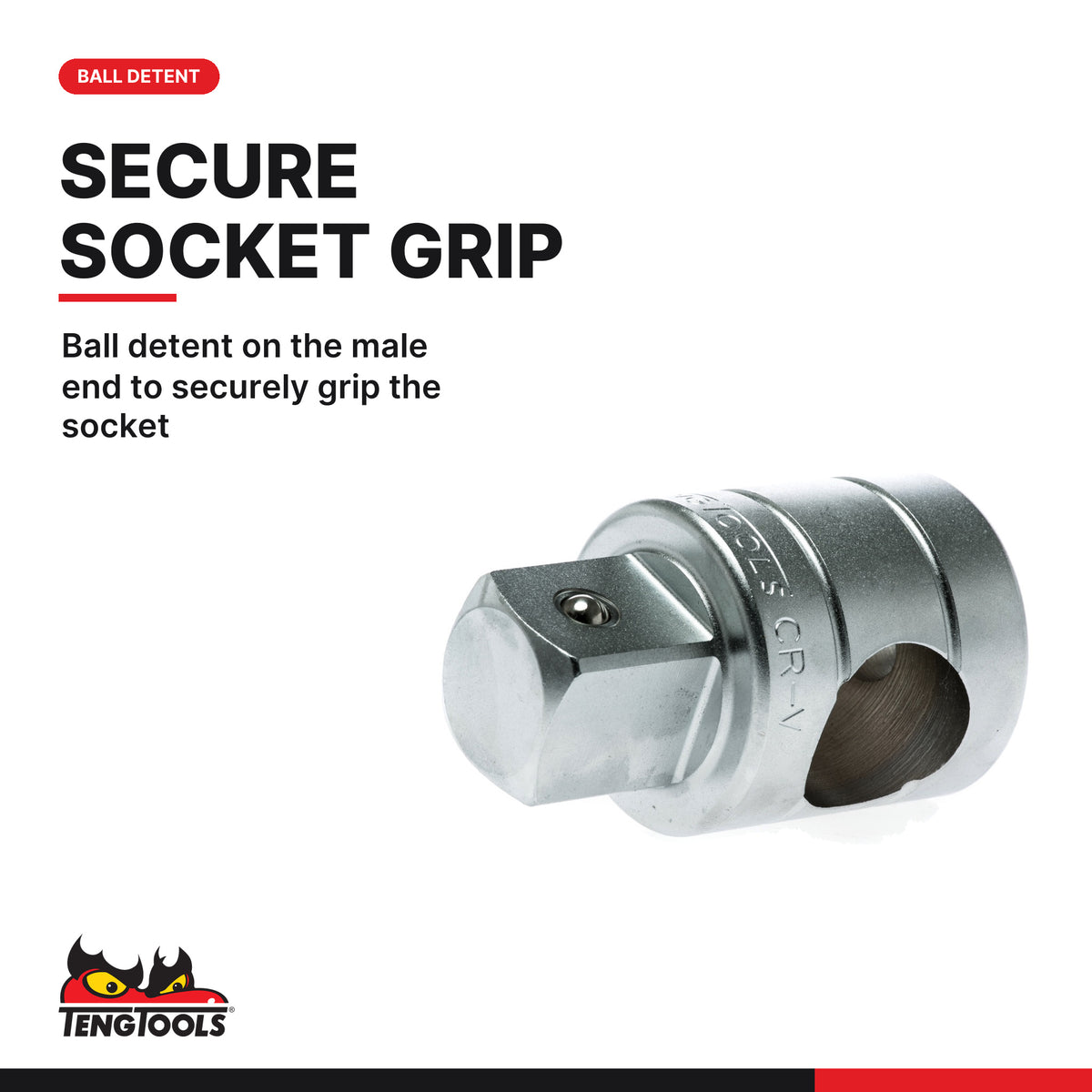 Teng Tools M110030 1 Inch Drive T-Bar Adaptor -M110030, ball detent on the male end to securely grip the socket