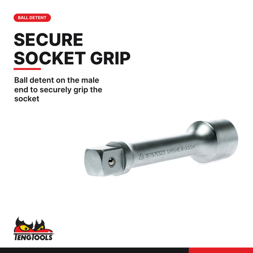 Teng Tools M110040 1 Inch Drive Extension Bar in 200 mm (7.9 inch) and, ball detent on the male end to securely grip the
