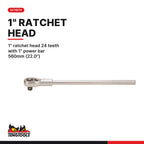 Teng Tools M1115MM 1" Socket Set 12 pt 15 Pieces, 1" ratchet head 24 teeth with 1" power bar 560mm (22.0")