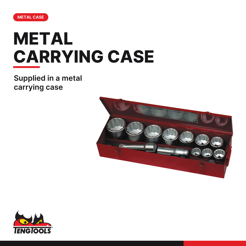 Teng Tools M1115MM 1" Socket Set 12 pt 15 Pieces, supplied in a metal carrying case