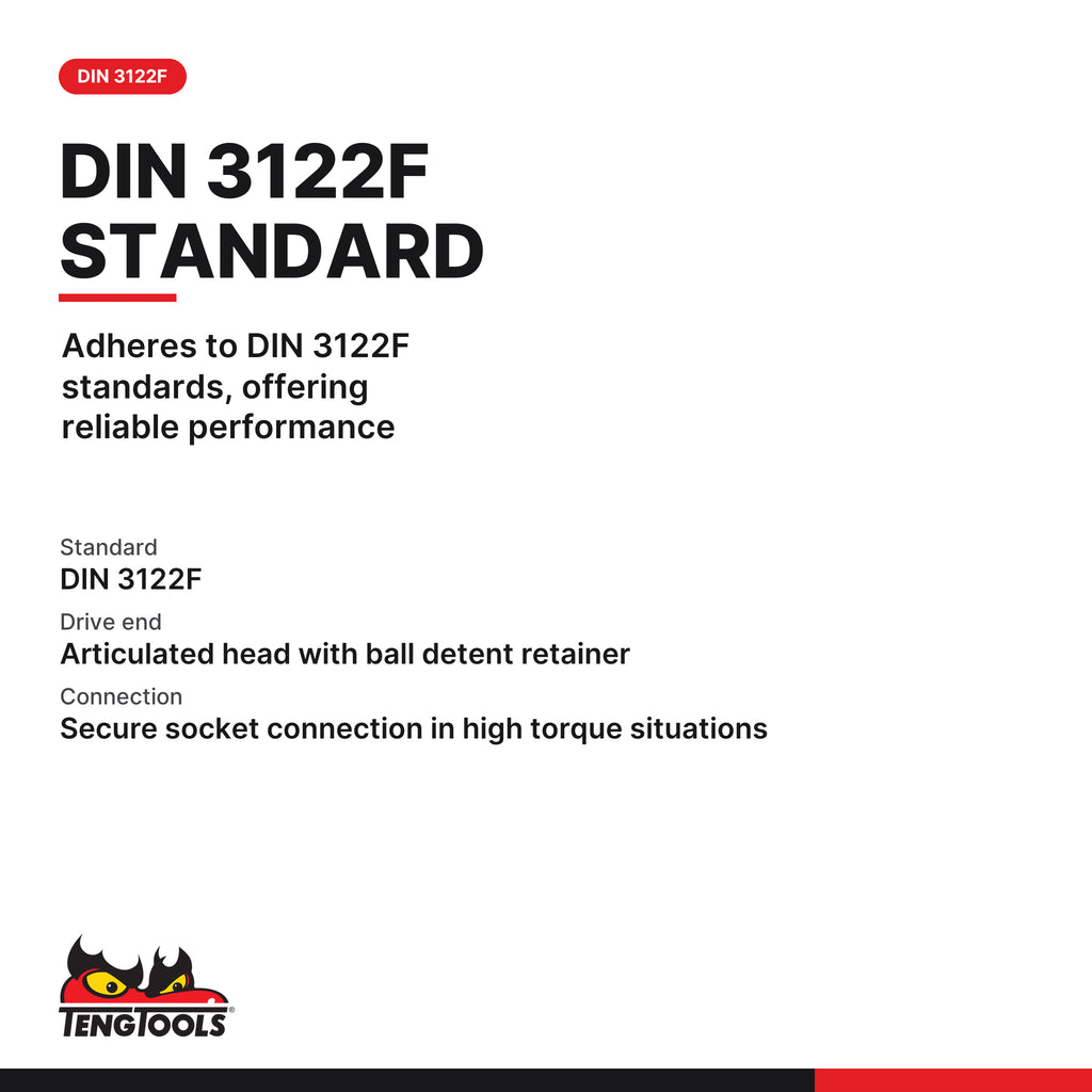 Teng Tools M120010-C 1/2 Inch Drive 10 Inch Breaker Bar -M120010-C, adheres to DIN 3122F standards, offering reliable