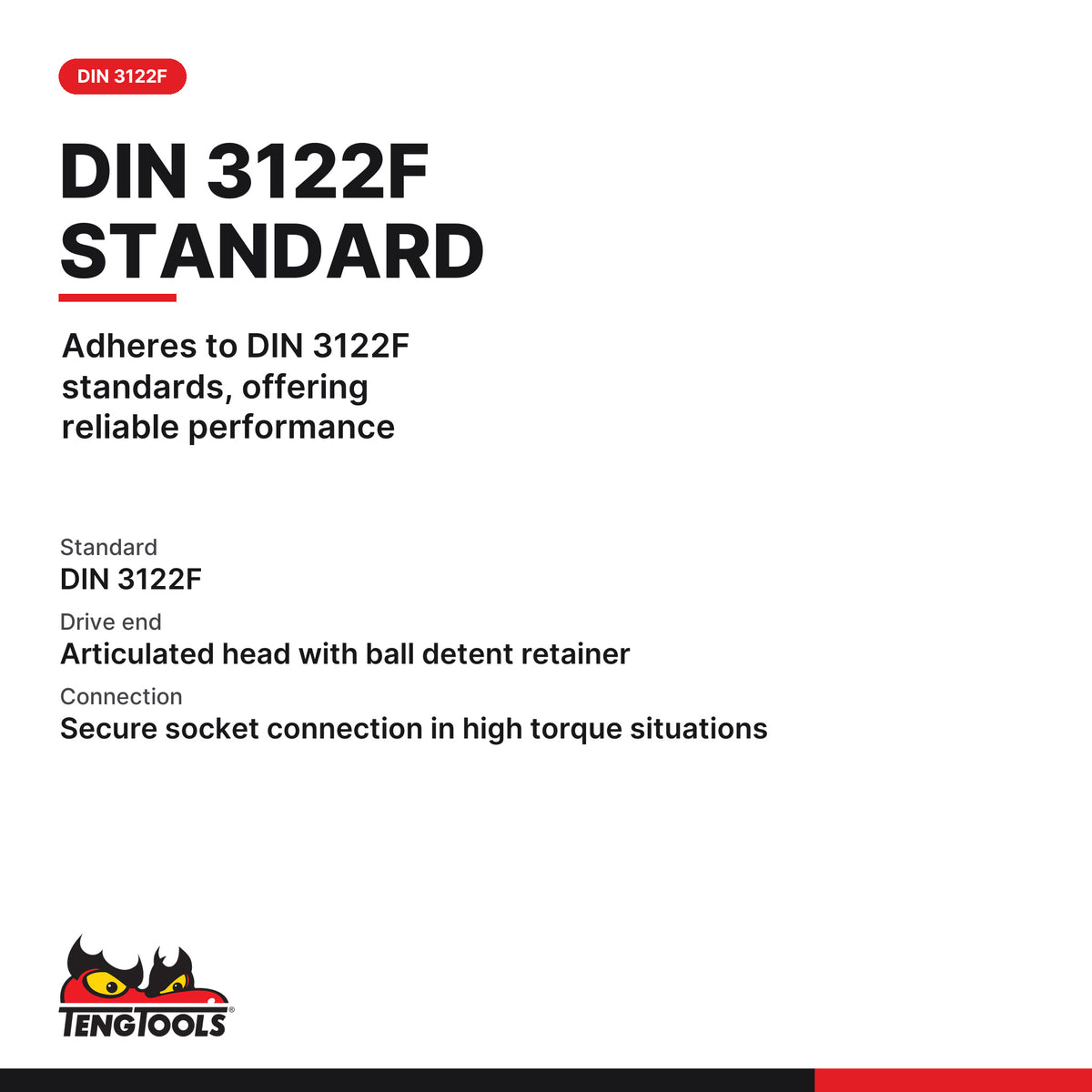 Teng Tools M120010-C 1/2 Inch Drive 10 Inch Breaker Bar -M120010-C, adheres to DIN 3122F standards, offering reliable