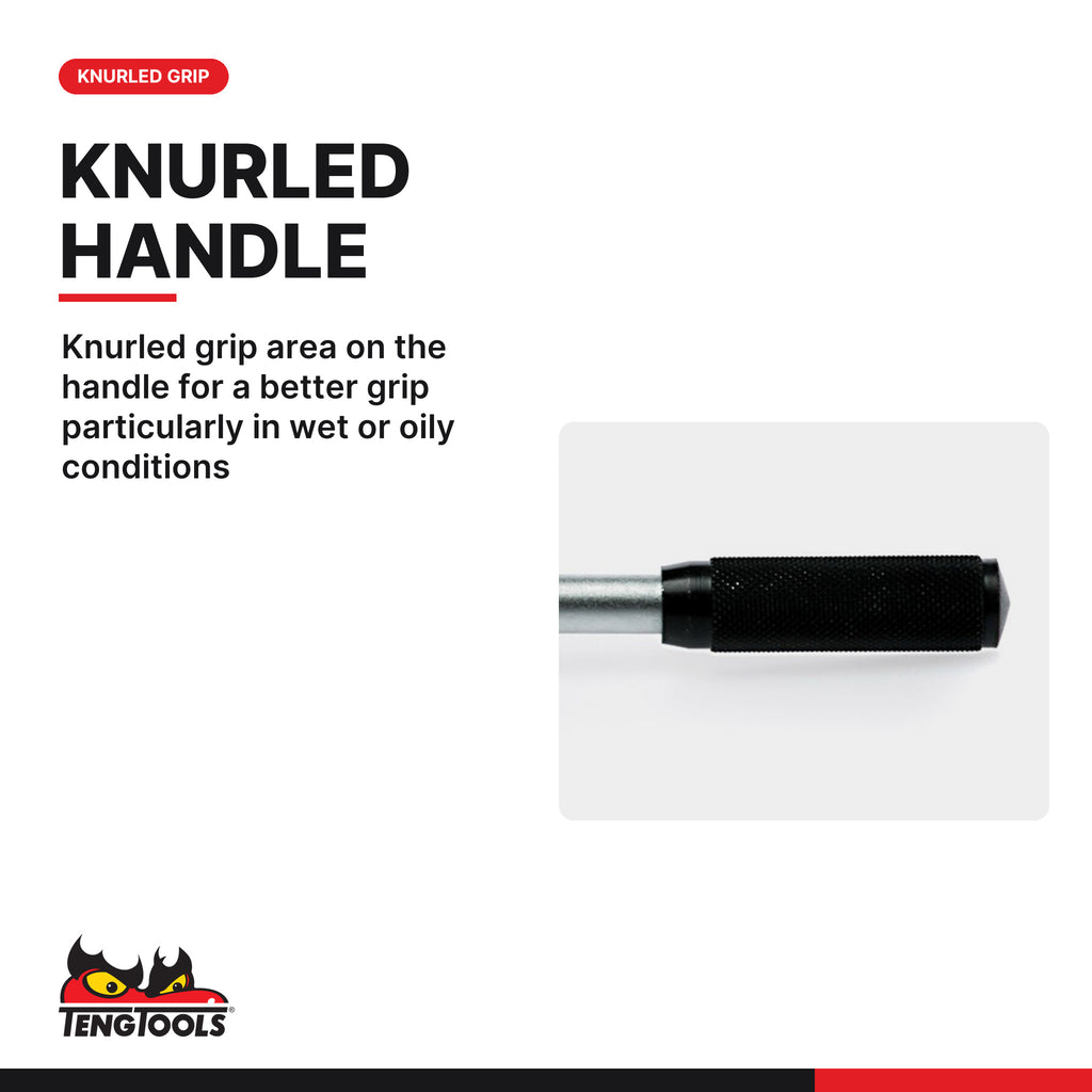Teng Tools M120011-C 420mm Long 1/2 Inch Drive Speed Brace, knurled grip area on the handle for a better grip particularly