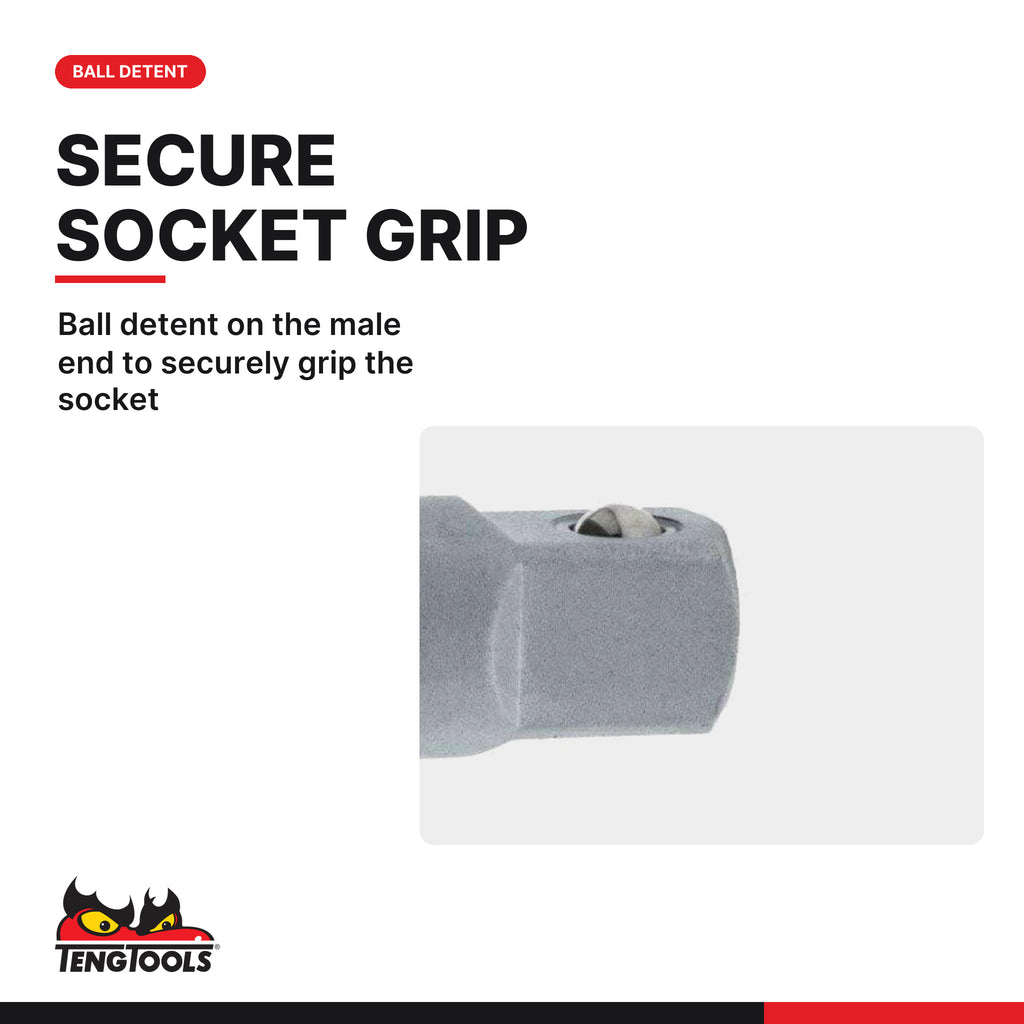 Teng Tools M120020-C 1/2 Extension Bar, 1/2 Inch Drive Socket Extension, ball detent on the male end to securely grip the