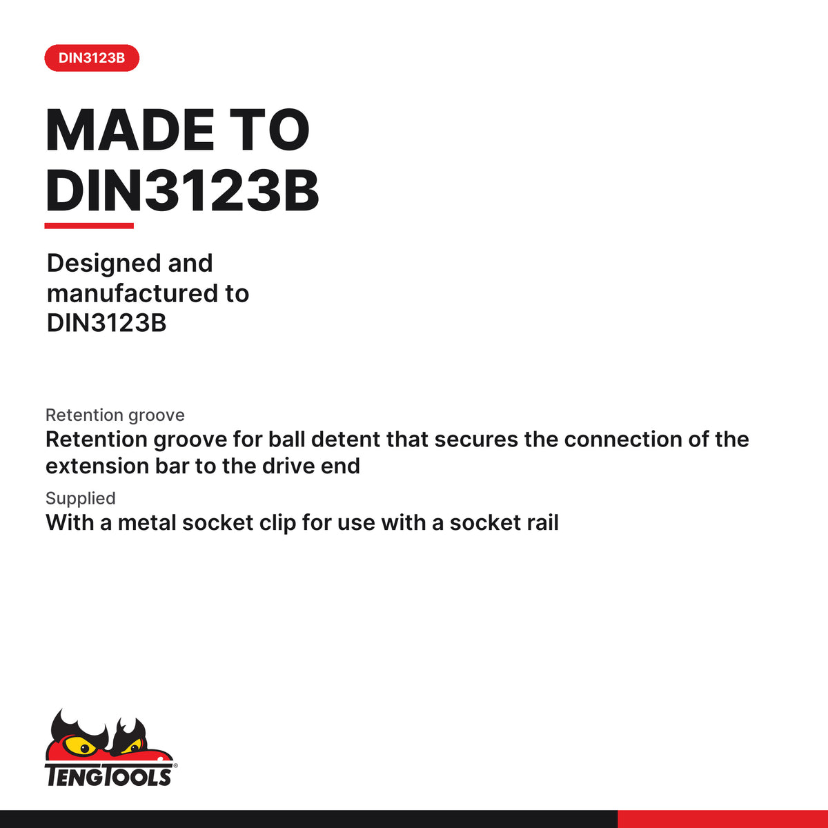 Teng Tools M120020-C 1/2 Extension Bar, 1/2 Inch Drive Socket Extension, designed and manufactured to DIN3123B
