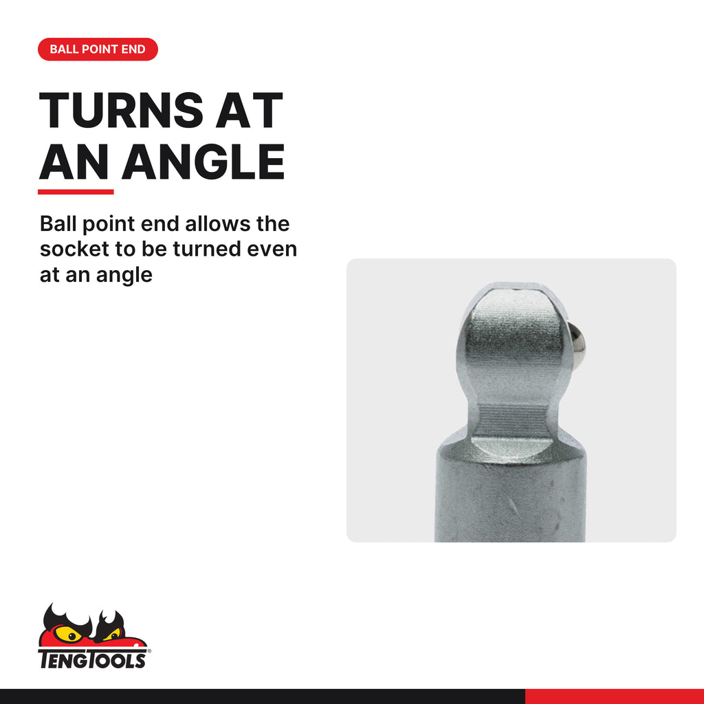 Teng Tools M120020W-C 1/2" Drive Wobble Extension Bar, ball point end allows the socket to be turned even at an angle