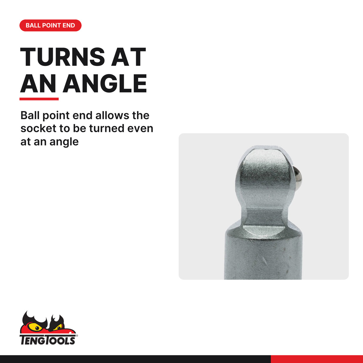 Teng Tools M120020W-C 1/2" Drive Wobble Extension Bar, ball point end allows the socket to be turned even at an angle