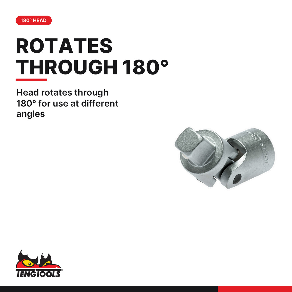 Teng Tools M120030-C 1/2 Universal Joint, 1/2 Inch Drive Chrome, head rotates through 180° for use at different angles