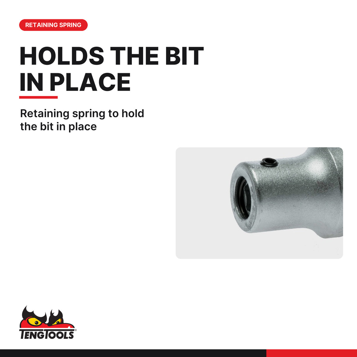Teng Tools M120060-C 1/2 Inch Drive Bit Adapter for 5/16 Inch Hex Bits, retaining spring to hold the bit in place