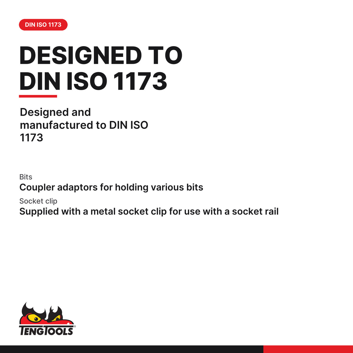 Teng Tools M120061-C 1/2 Inch Square Drive to 10-12 mm Hex Bit Coupler, designed and manufactured to DIN ISO 1173