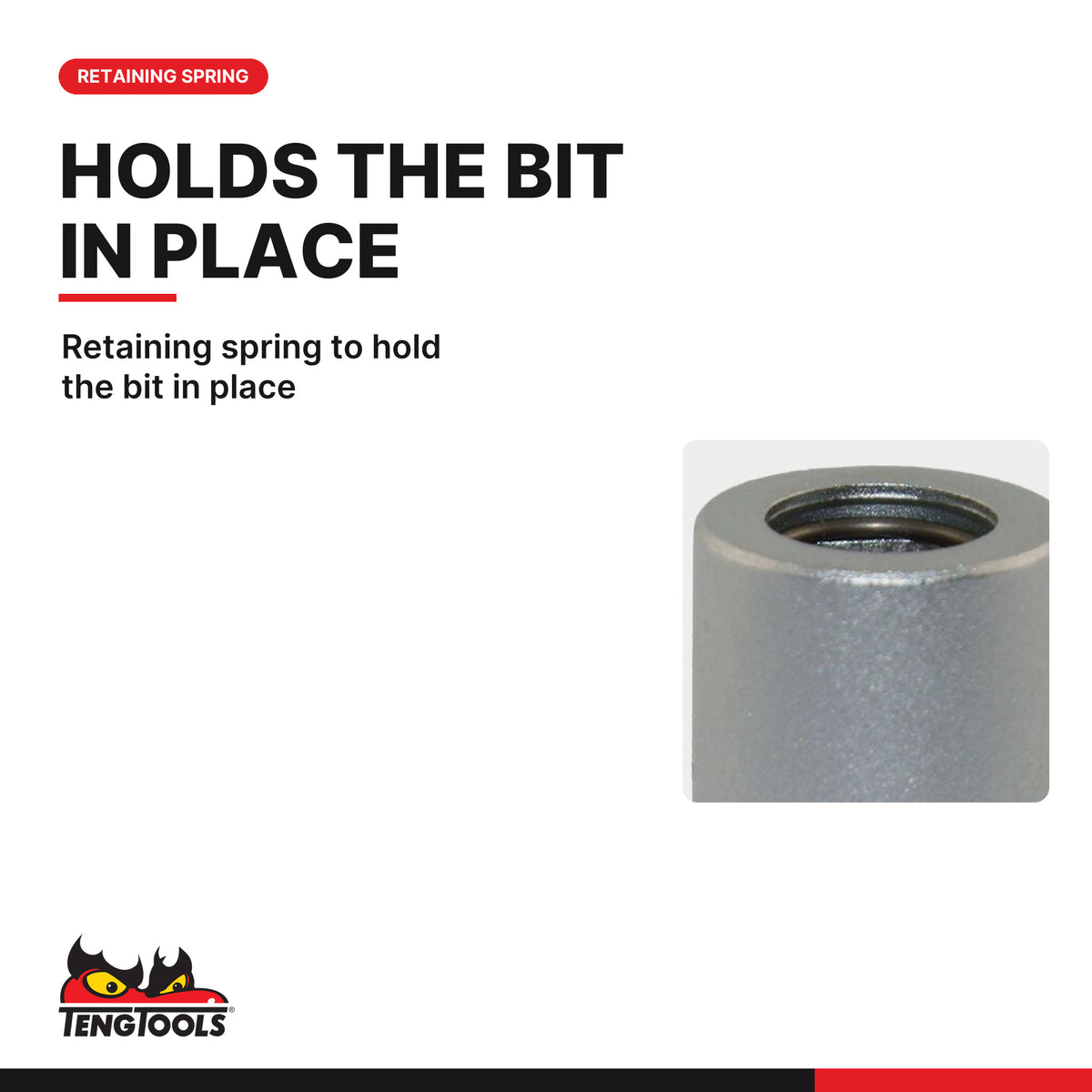 Teng Tools M120063-C Coupler Adaptor For 1/4 Inch Drive Hex Bits, retaining spring to hold the bit in place