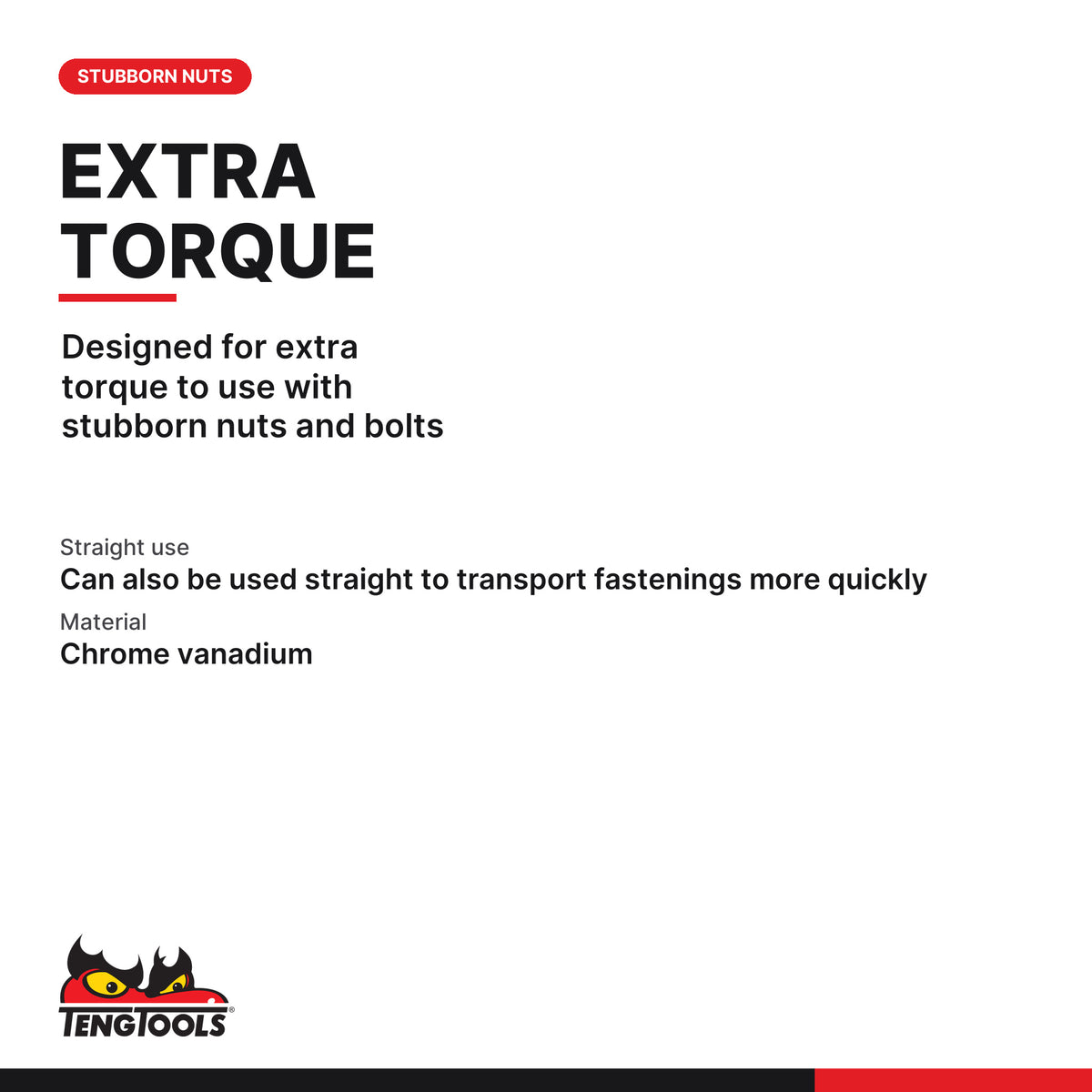 Teng Tools M120080-C 1/2 Inch Drive Flex Head Adapter, 1/2 Universal, designed for extra torque to use with stubborn nuts