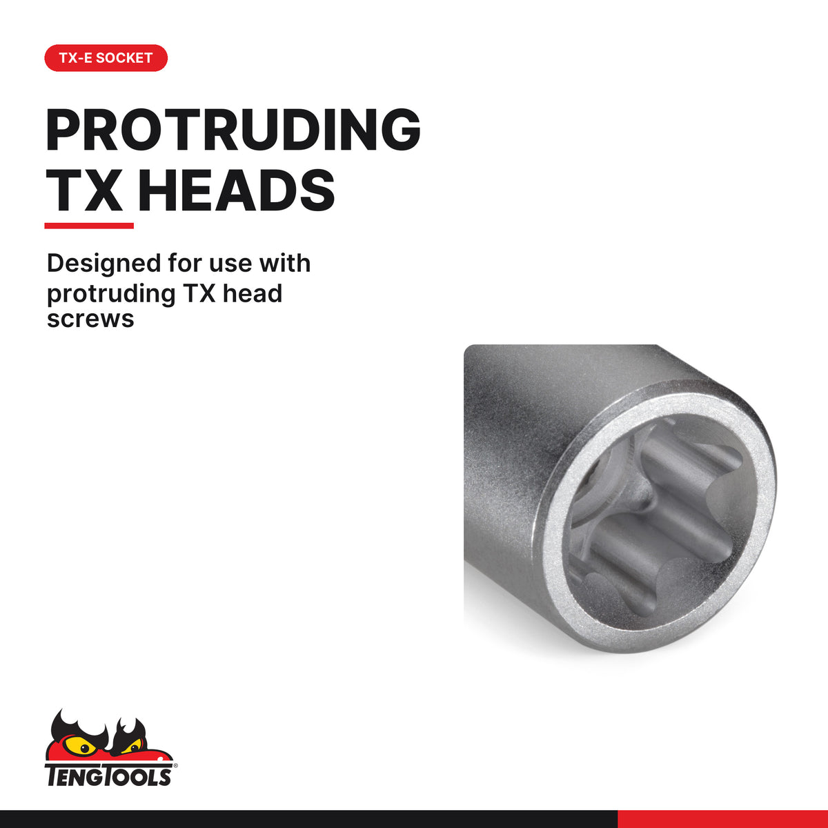 Teng Tools M120710-C 1/2 Inch Drive Female E-Torx Star TX-E Chrome Vanadium Sockets, designed for use with protruding TX