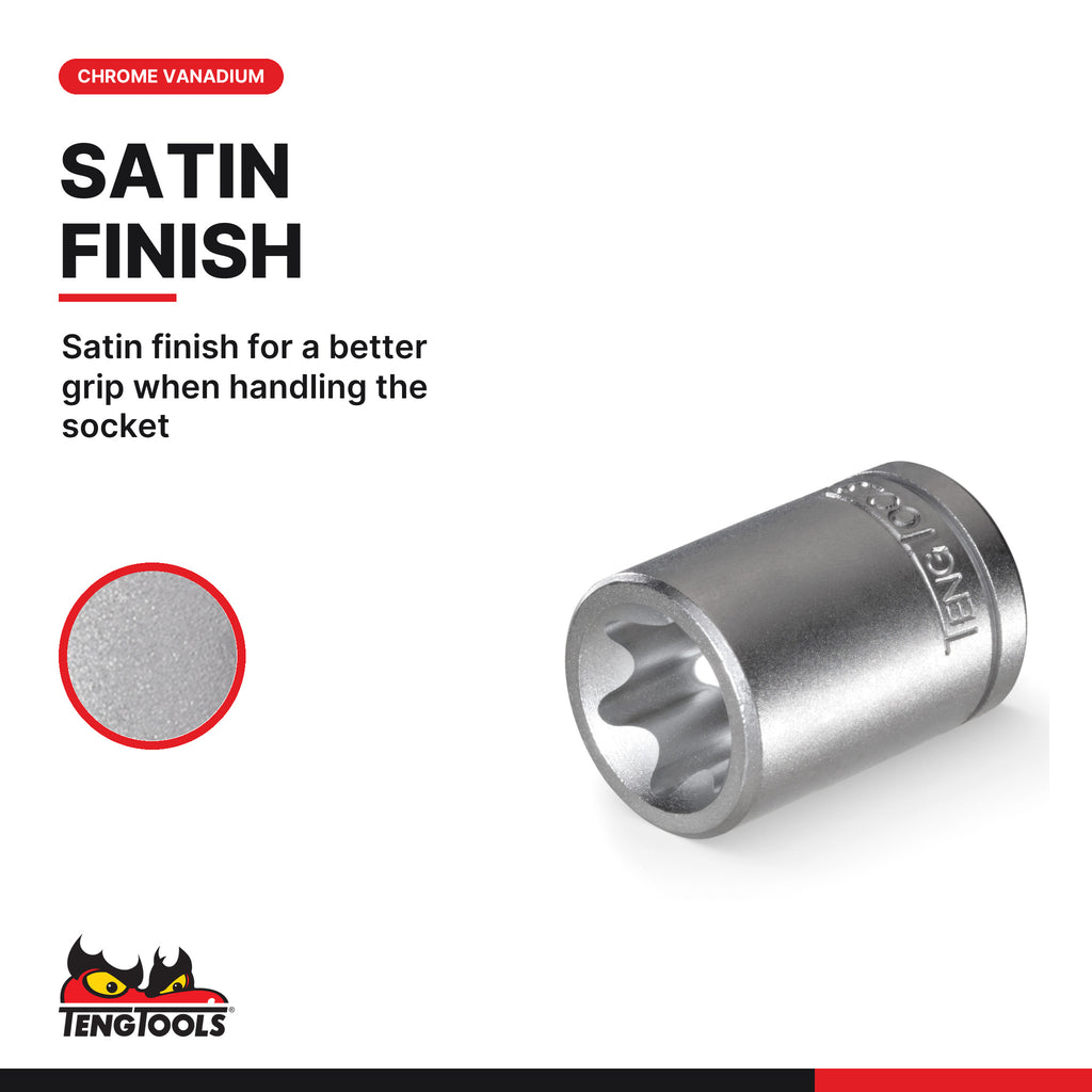 Teng Tools M120720-C 1/2" TX-E Socket E20, satin finish for a better grip when handling the socket