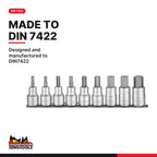 Teng Tools M1209AF 1/2" Hex Bit Socket Clip Rail Set AF 9 Pieces, designed and manufactured to DIN7422