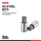 Teng Tools M1209AF 1/2" Hex Bit Socket Clip Rail Set AF 9 Pieces, S2 steel bits pressed in to the socket