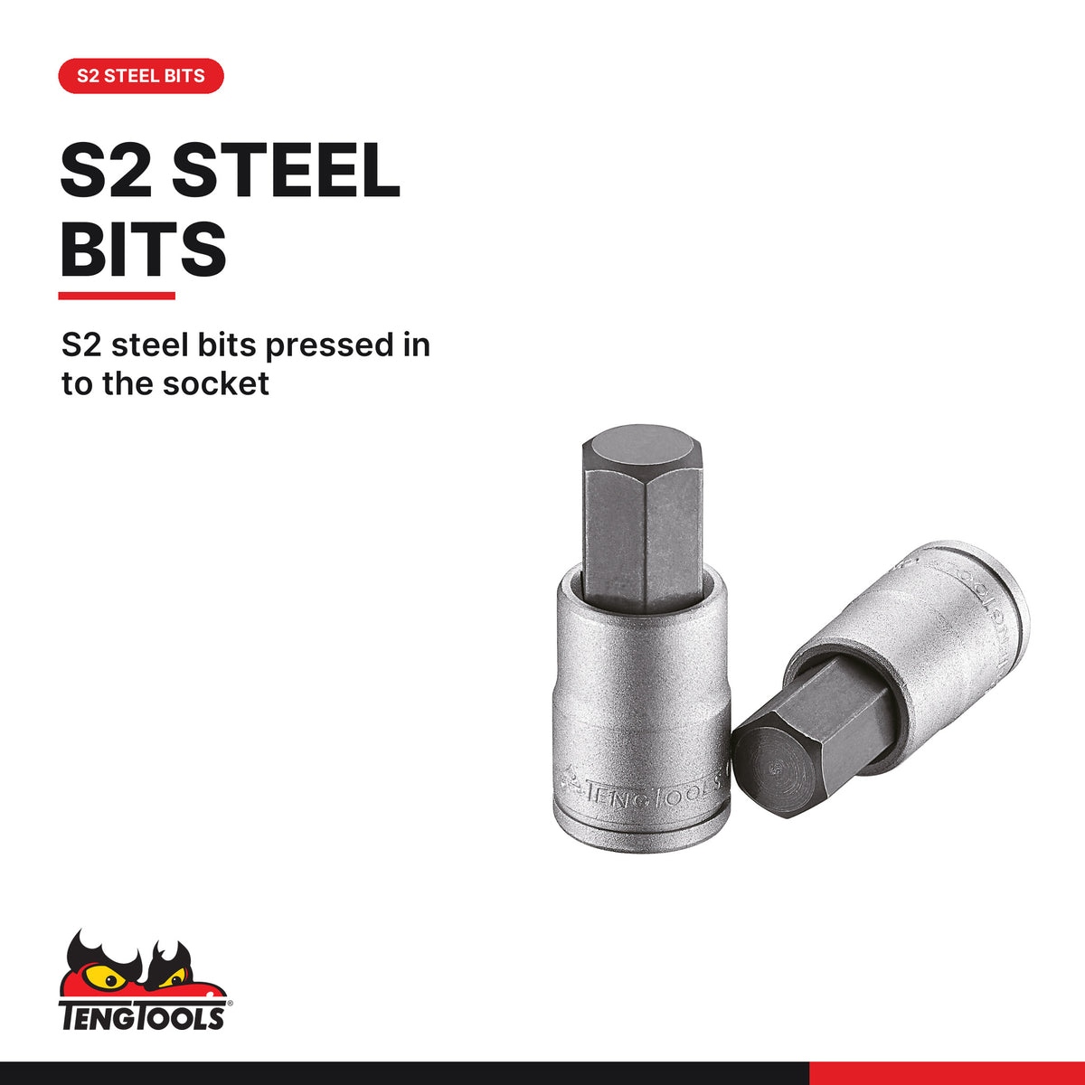 Teng Tools M1209AF 1/2" Hex Bit Socket Clip Rail Set AF 9 Pieces, S2 steel bits pressed in to the socket