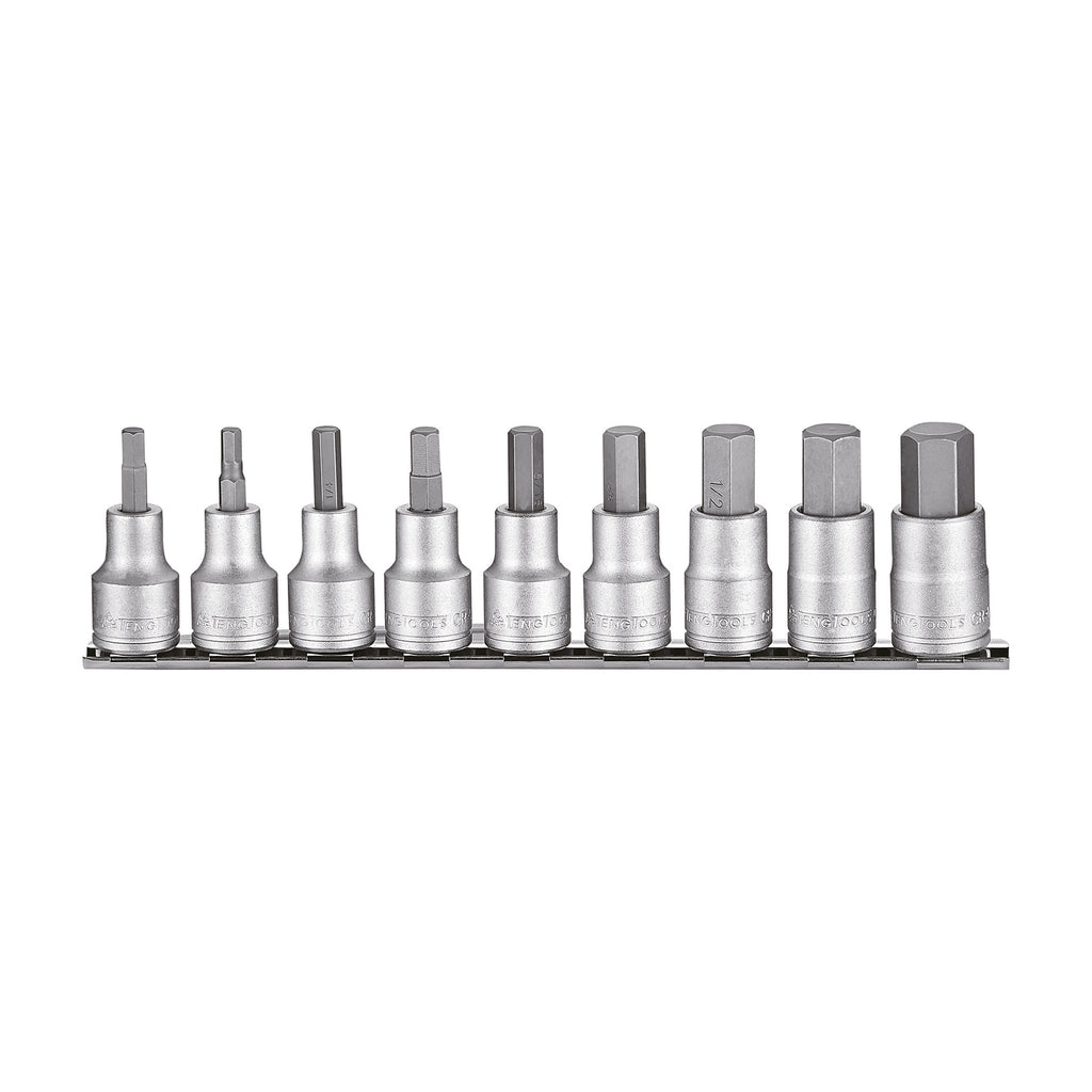 Teng Tools M1209AF 1/2" Hex Bit Socket Clip Rail Set AF 9 Pieces on a white background